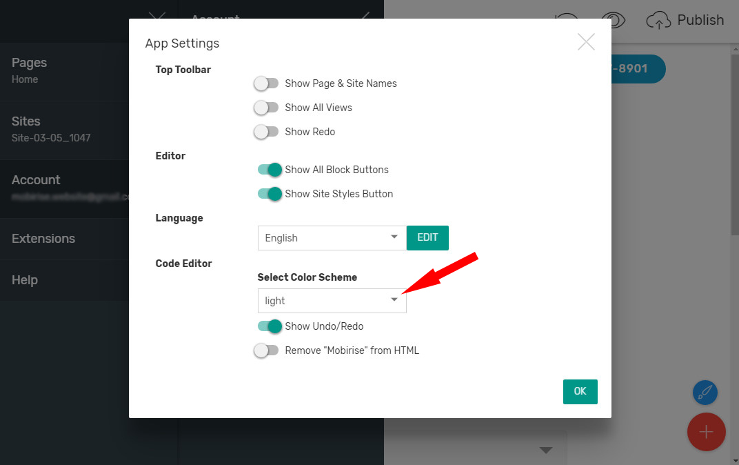 It allows you to edit HTML and CSS code of the added blocks directly in the app.