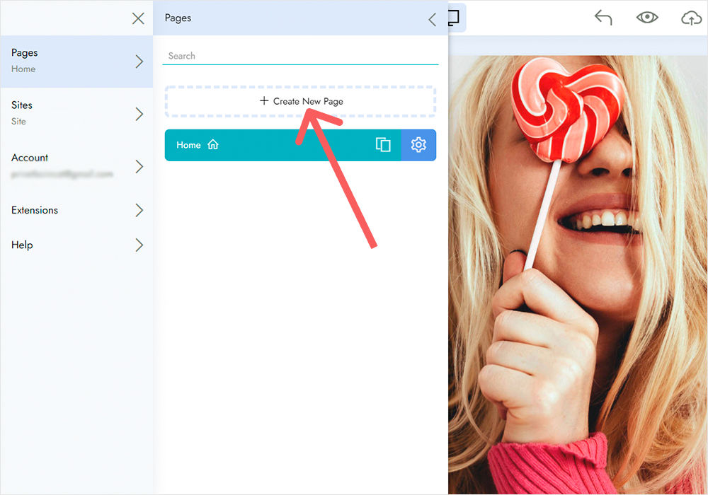 Open the main menu in the app.
Open the Pages list.
Click on the Create New Page button.